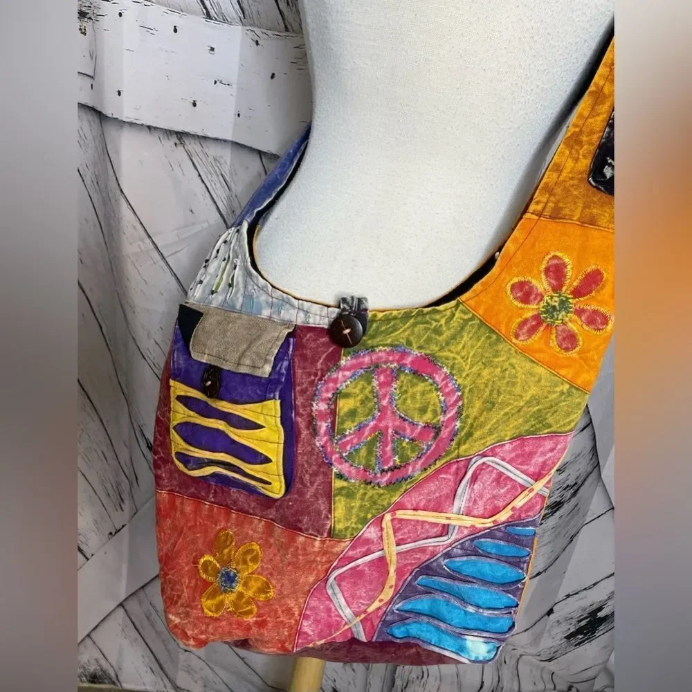 Hippie Patchwork Hobo Bag with Razor Cuts & Appliqués